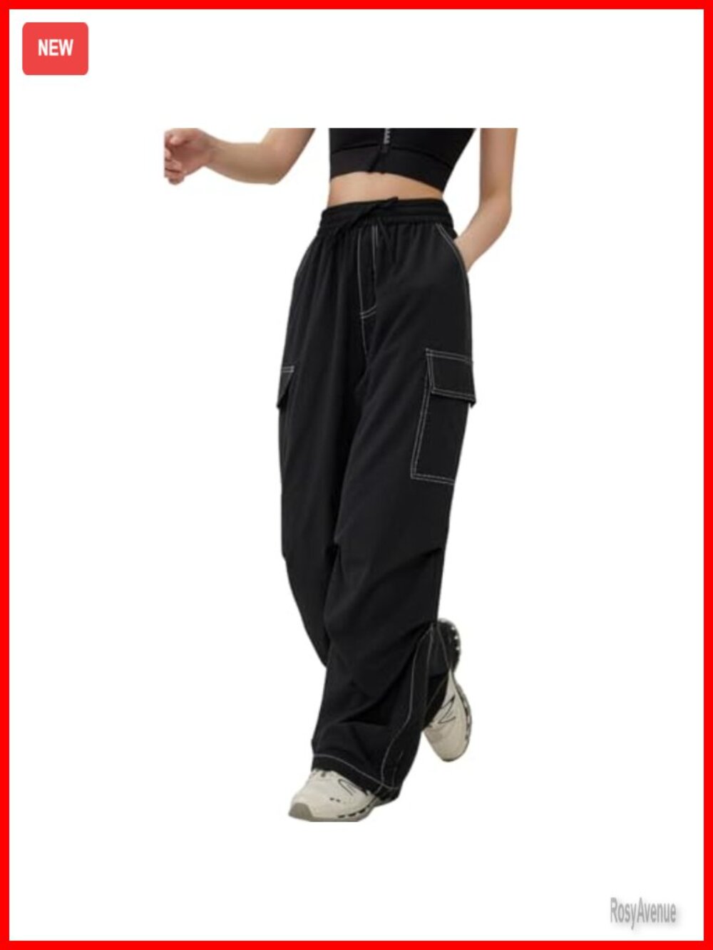 High Waisted Baggy Cargo Pants Y2K Parachute Pants Wide Leg Joggers Streetwear - Picture 6 of 7